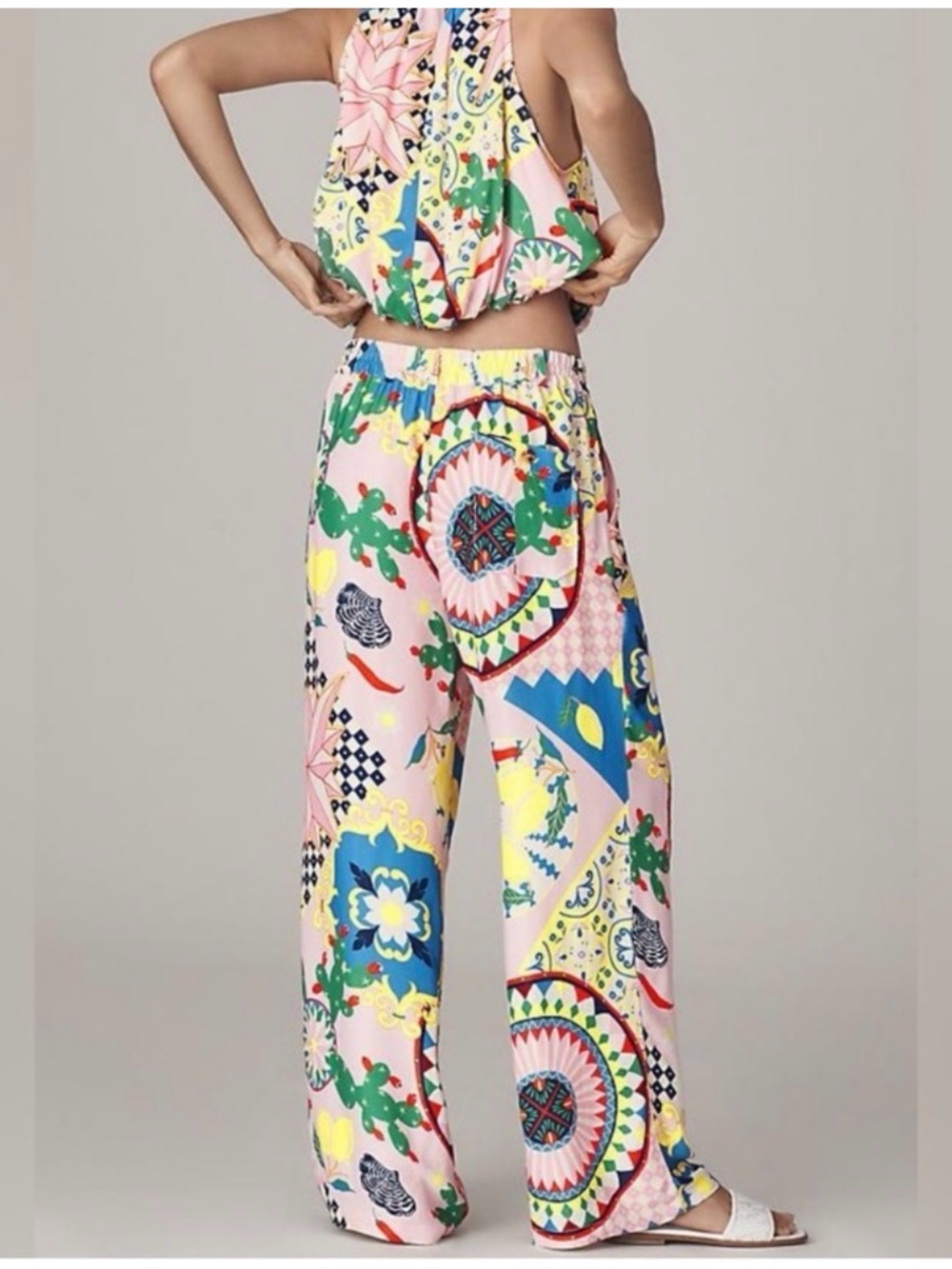 New Maeve Pink Multicolor Wide-Leg Printed Pants - Picture 2 of 5